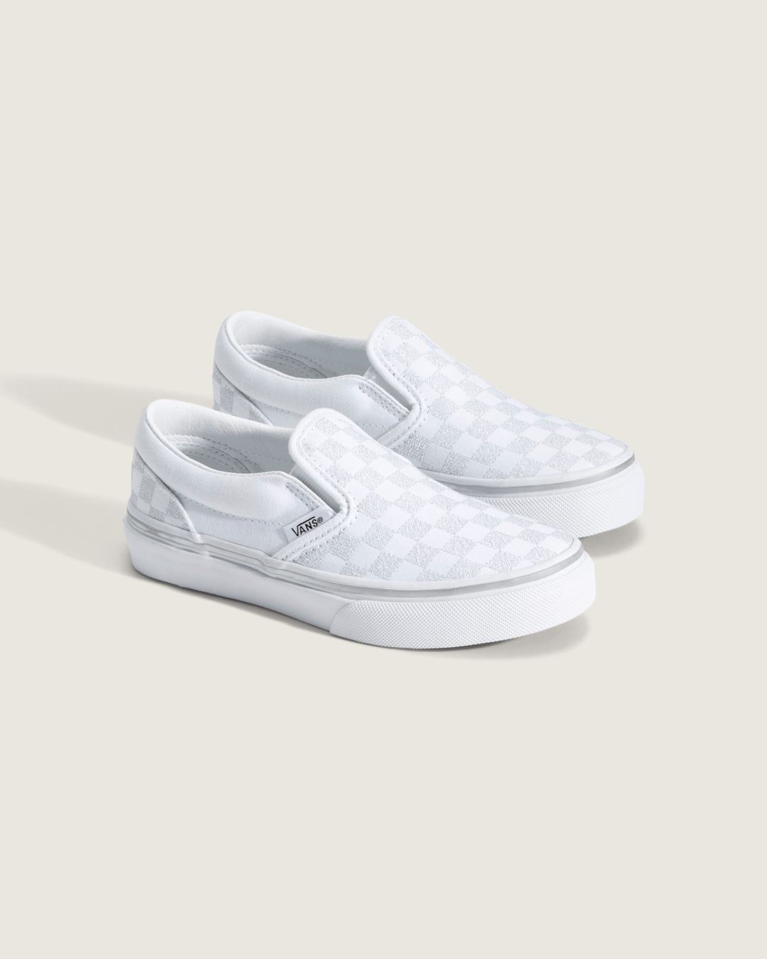 Vans Little Kids Classic Slip-On Checkerboard Shoe in Checkerboard Silver Grey