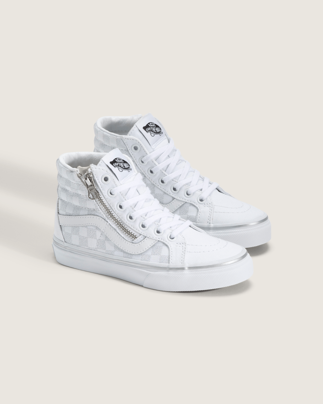 Vans Little Kids SK8-Hi Side Zip Checkerboard Shoe in Checkerboard Silver Grey