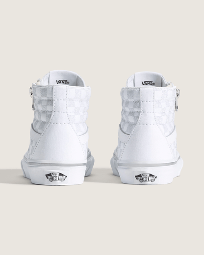 Vans Little Kids SK8-Hi Side Zip Checkerboard Shoe in Checkerboard Silver Grey