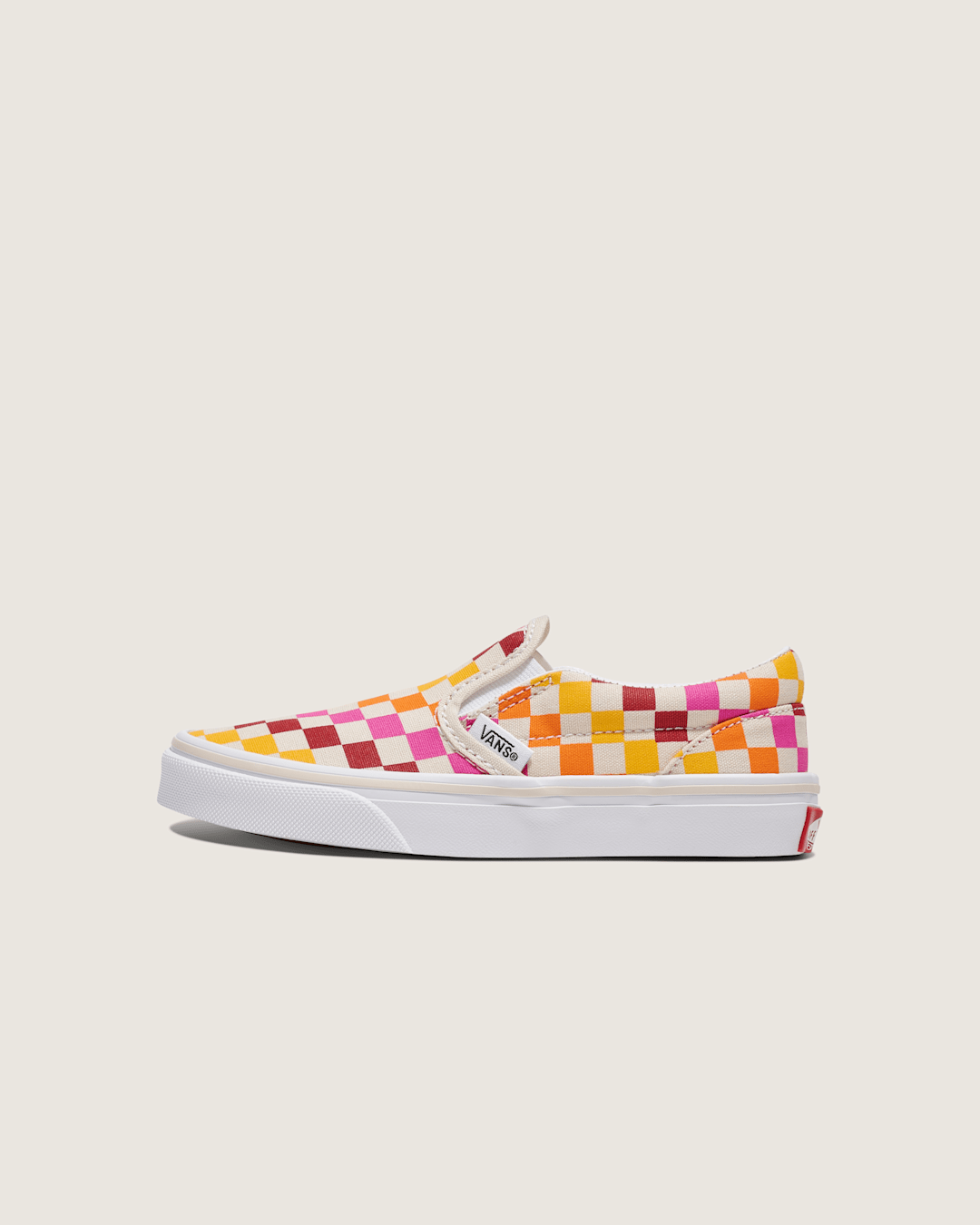 Vans Little Kids Classic Slip-On Checkerboard Shoe in Rainbow / Beige