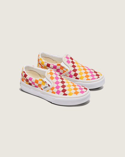Vans Little Kids Classic Slip-On Checkerboard Shoe in Rainbow / Beige
