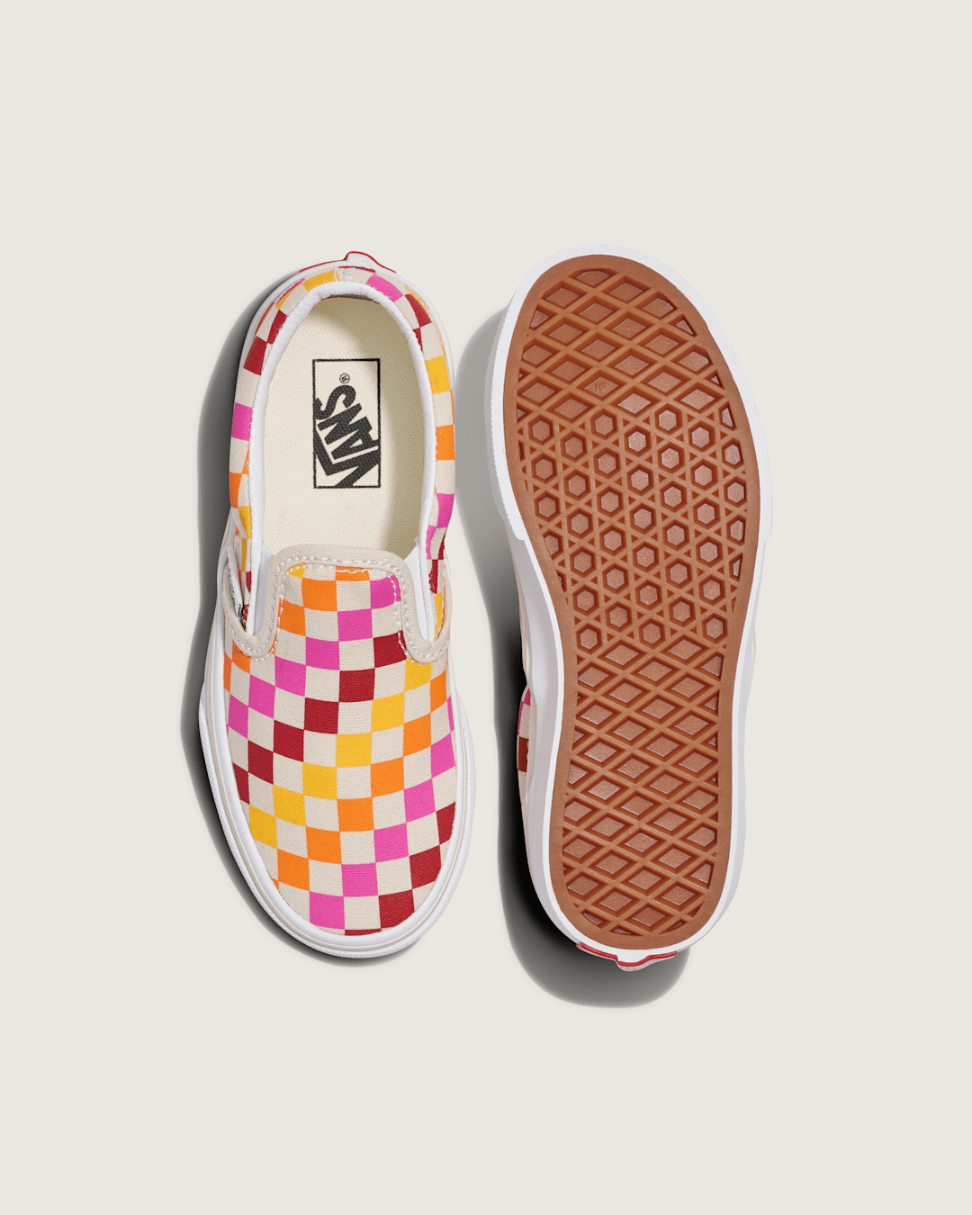 Vans Little Kids Classic Slip-On Checkerboard Shoe in Rainbow / Beige