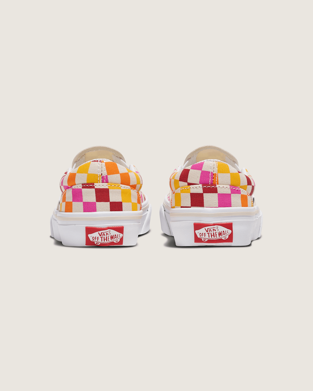 Vans Little Kids Classic Slip-On Checkerboard Shoe in Rainbow / Beige