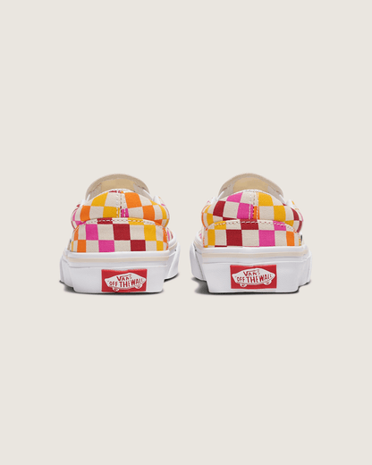 Vans Little Kids Classic Slip-On Checkerboard Shoe in Rainbow / Beige