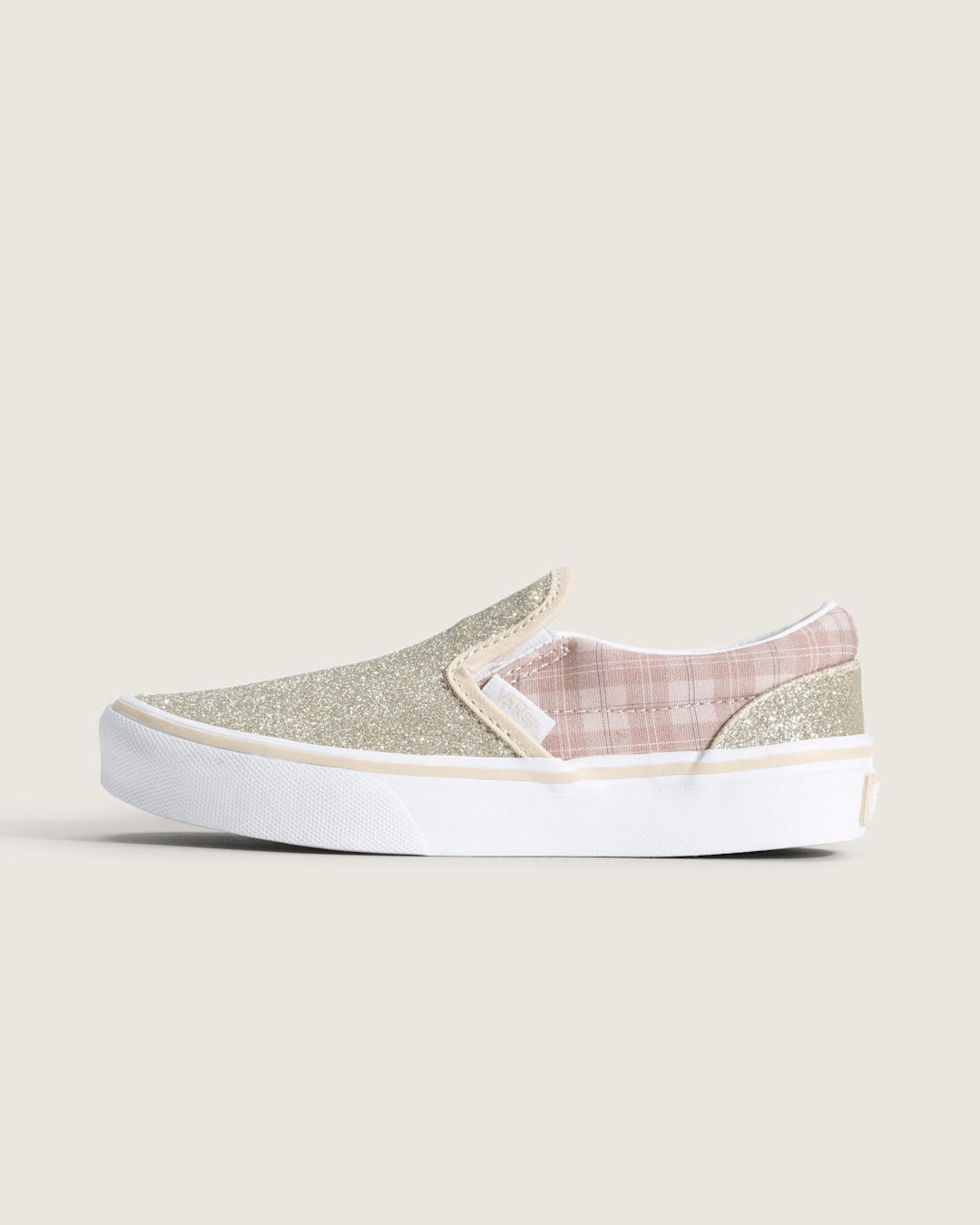 Vans Little Kids Classic Slip-On Shoe in Glitter Plaid Incense