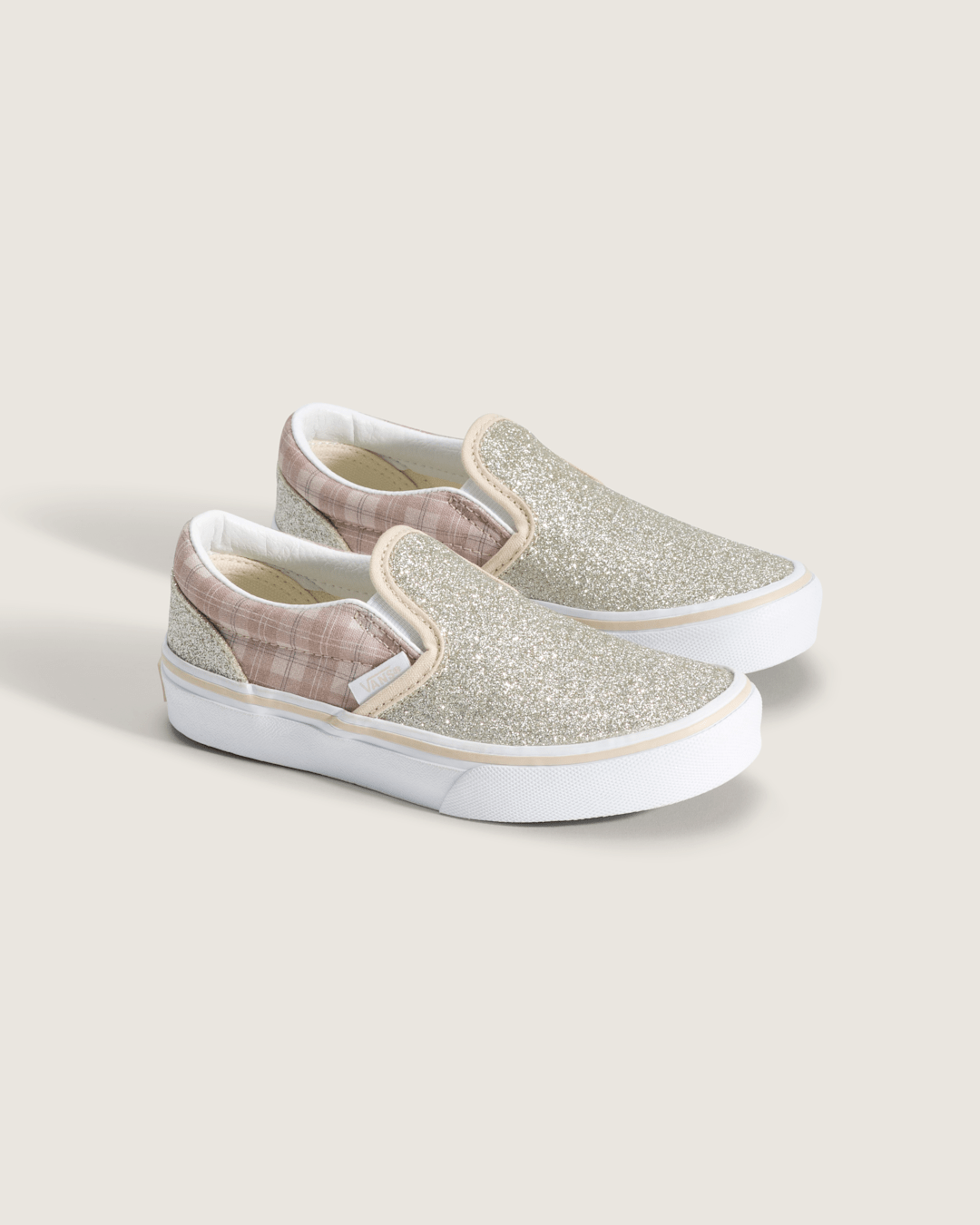 Vans Little Kids Classic Slip-On Shoe in Glitter Plaid Incense