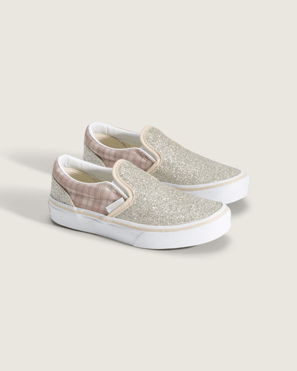 Vans Little Kids Classic Slip-On Shoe in Glitter Plaid Incense