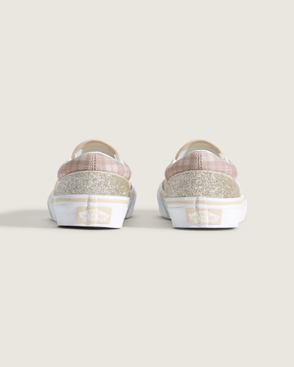 Vans Little Kids Classic Slip-On Shoe in Glitter Plaid Incense