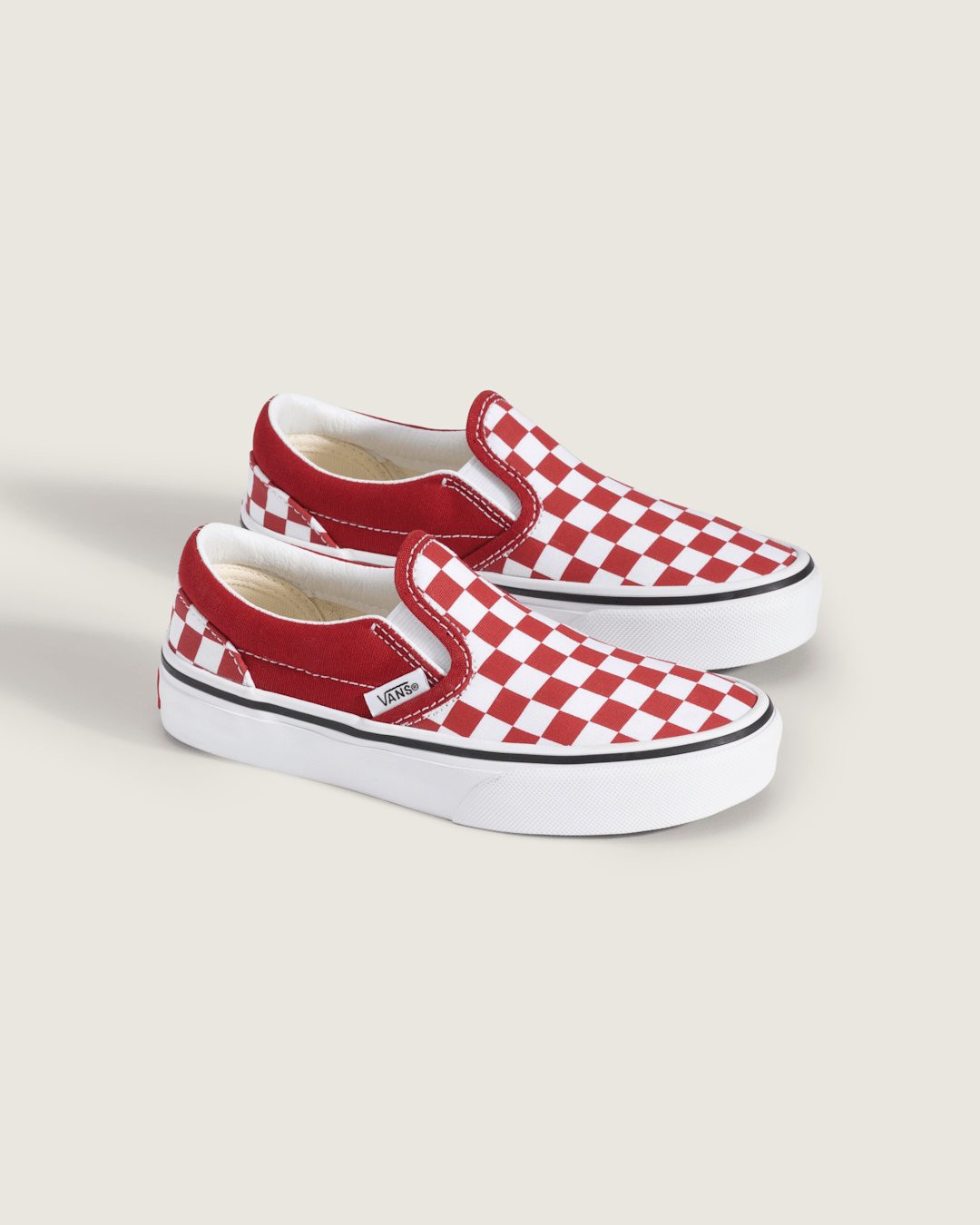 Vans Little Kids Classic Slip-On Checkerboard Shoe in Checkerboard Chili Pepper Red