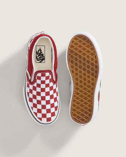 Vans Little Kids Classic Slip-On Checkerboard Shoe in Checkerboard Chili Pepper Red
