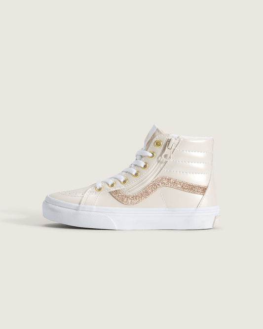 Vans Little Kids SK8-Hi Side Zip Shoe in Dazzled Turtledove White