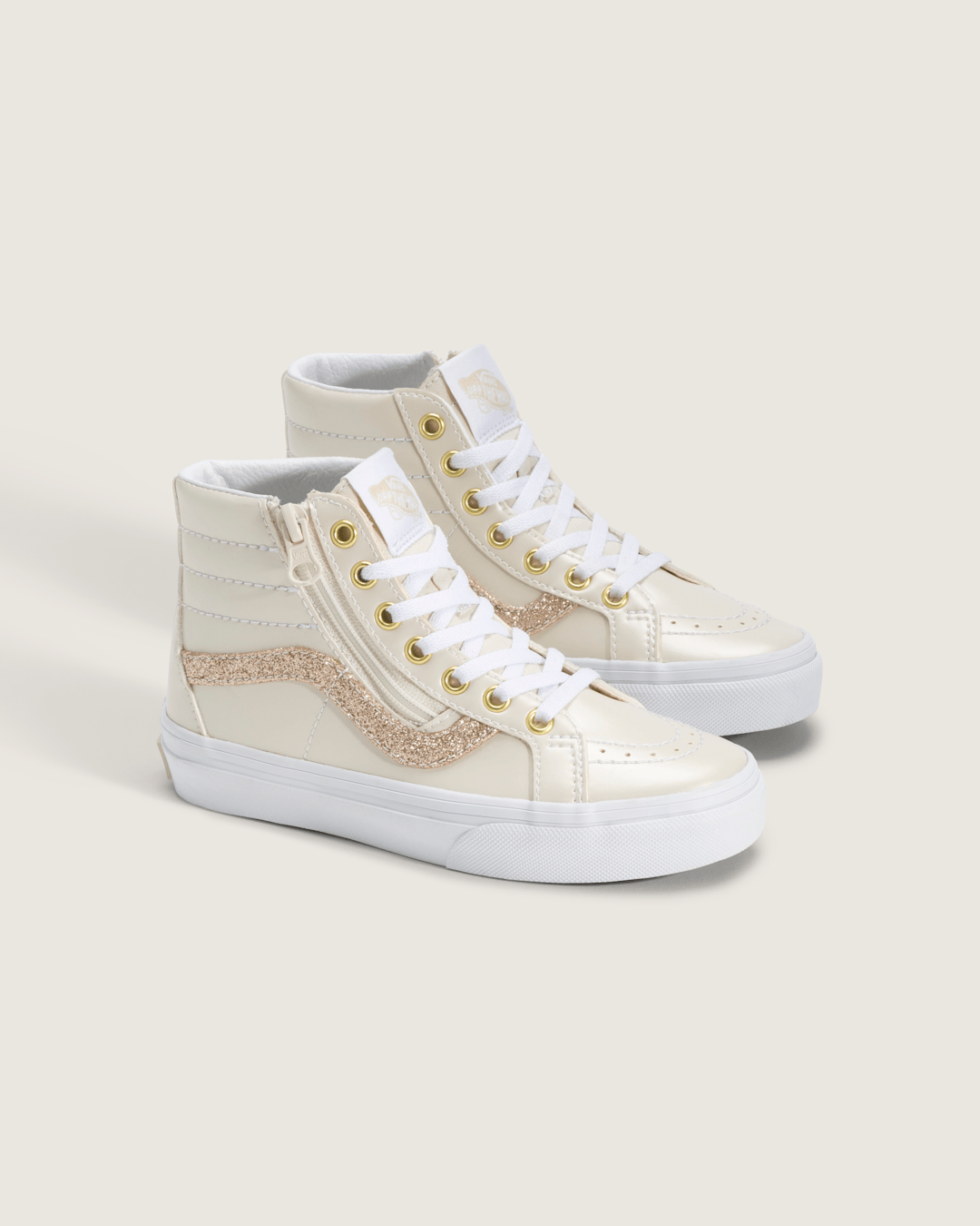 Vans Little Kids SK8-Hi Side Zip Shoe in Dazzled Turtledove White
