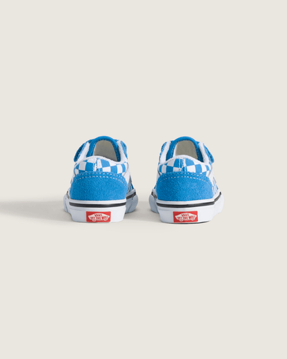 Vans Toddler Old Skool V Checkerboard Shoe in Checkerboard Bright Azure Blue