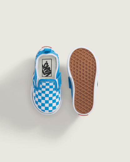 Vans Toddler Classic Slip-On V Checkerboard Shoe in Checkerboard Bright Azure Blue