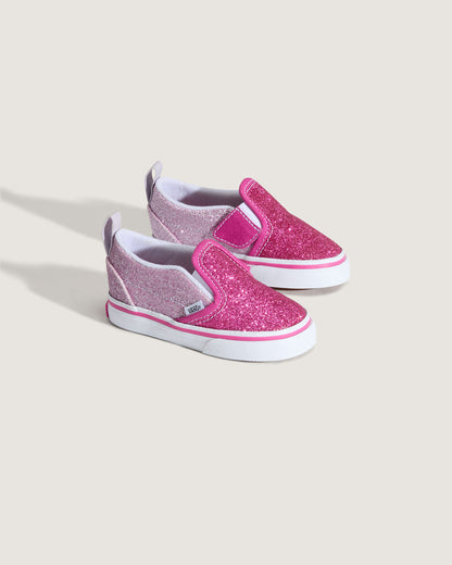 Vans Toddler Classic Slip-On V Shoe in Glitter Raspberry Rose Pink
