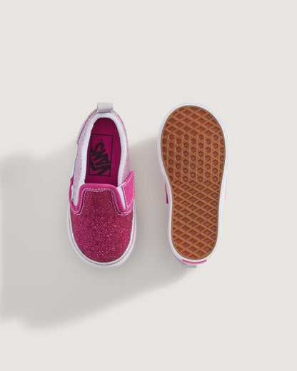Vans Toddler Classic Slip-On V Shoe in Glitter Raspberry Rose Pink