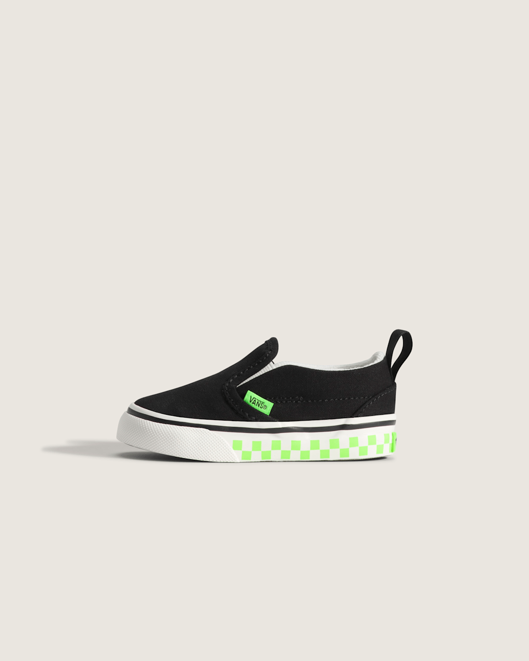 Vans Toddler Classic Slip-On V Shoe in Glow-in-the-Dark Black / Green Gecko