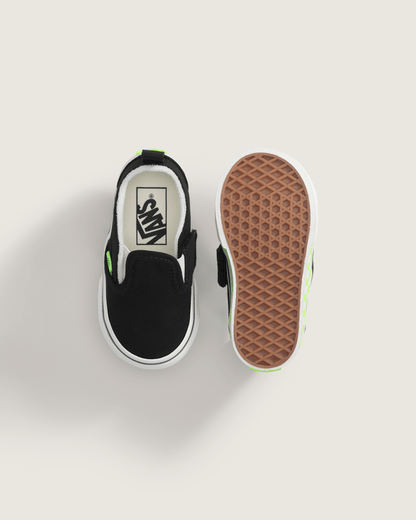 Vans Toddler Classic Slip-On V Shoe in Glow-in-the-Dark Black / Green Gecko