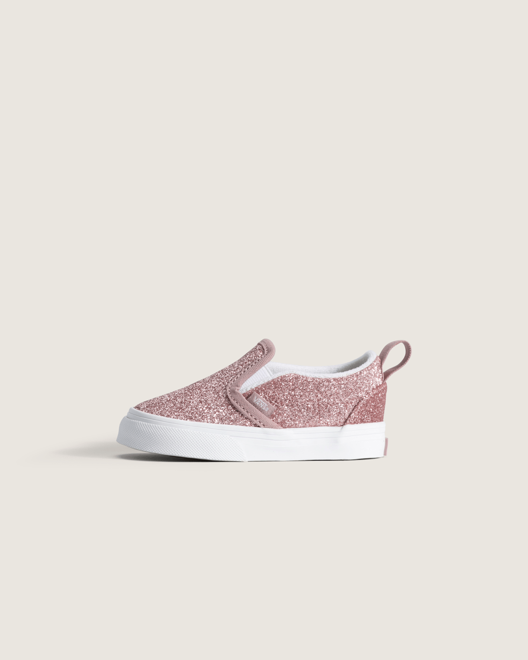 Vans Toddler Classic Slip-On V Shoe in Glitter Rose Gold Pink