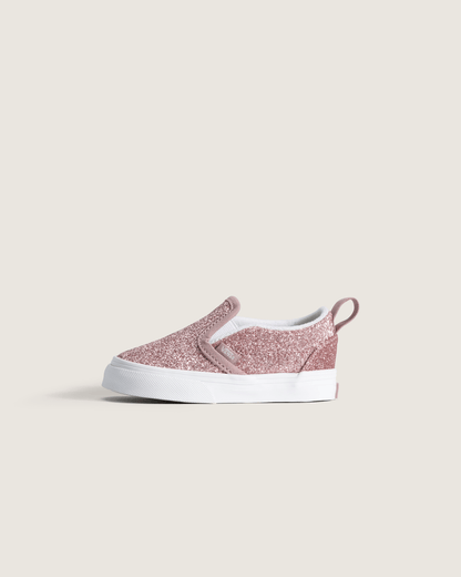 Vans Toddler Classic Slip-On V Shoe in Glitter Rose Gold Pink