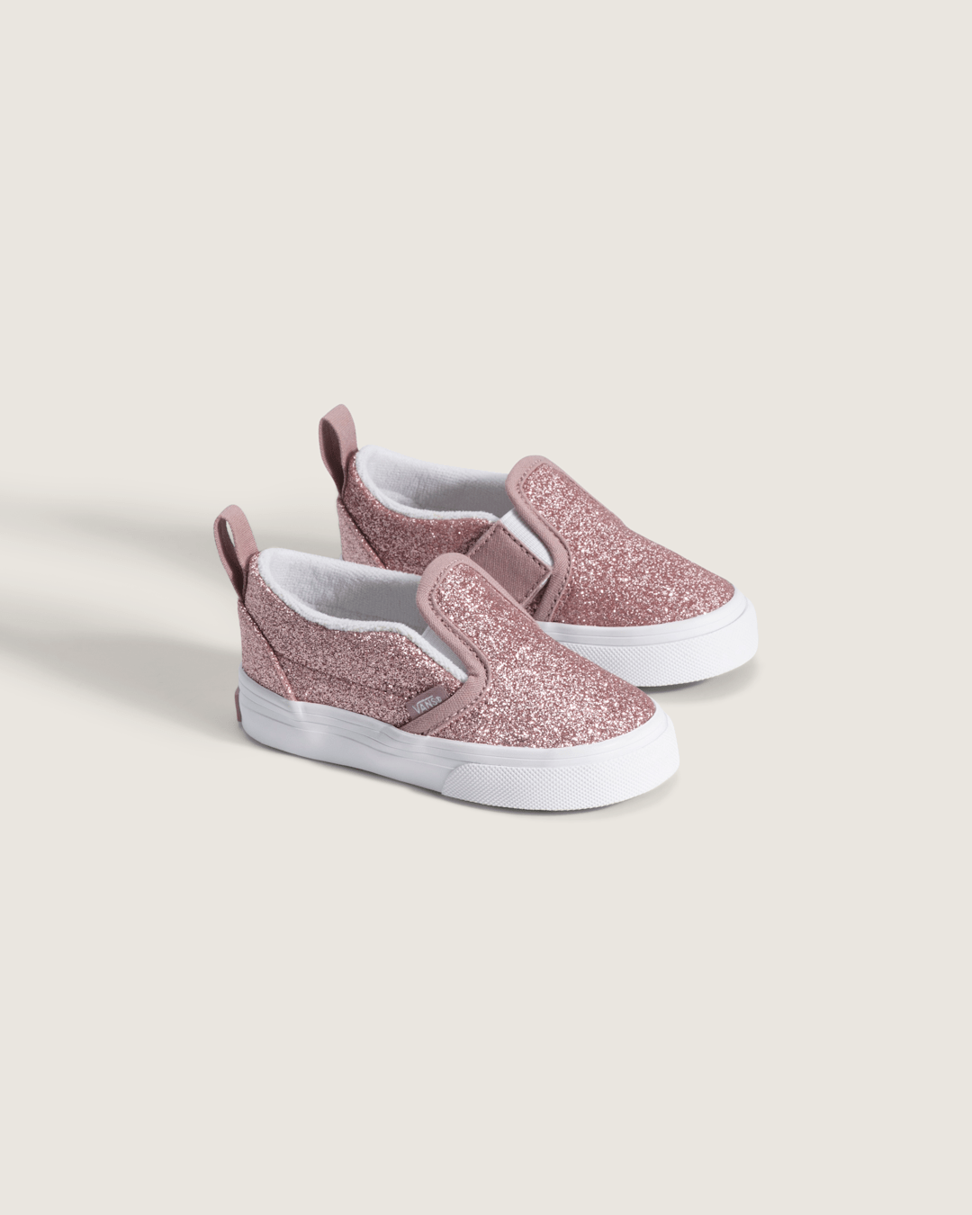 Vans Toddler Classic Slip-On V Shoe in Glitter Rose Gold Pink