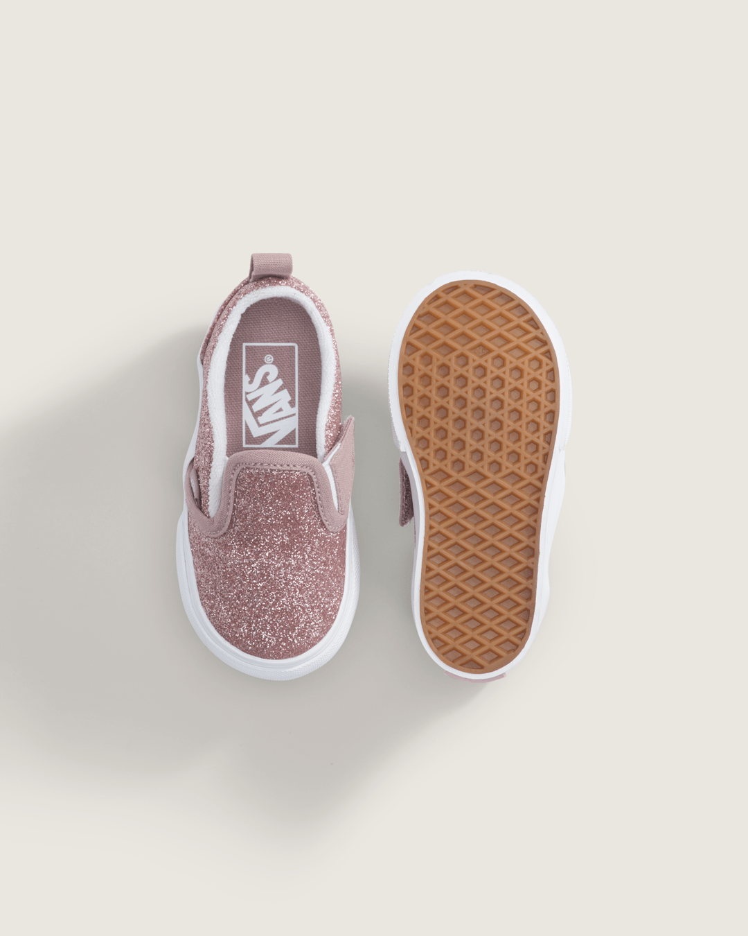 Vans Toddler Classic Slip-On V Shoe in Glitter Rose Gold Pink