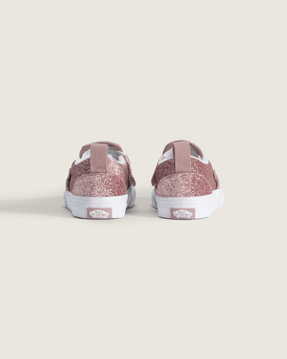 Vans Toddler Classic Slip-On V Shoe in Glitter Rose Gold Pink