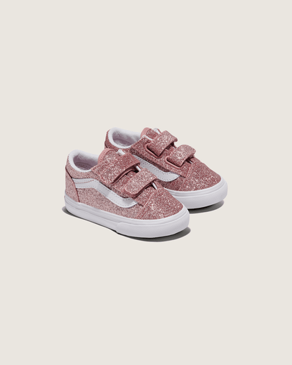 Vans Toddler Old Skool V Shoe in Glitter Rose Gold Pink