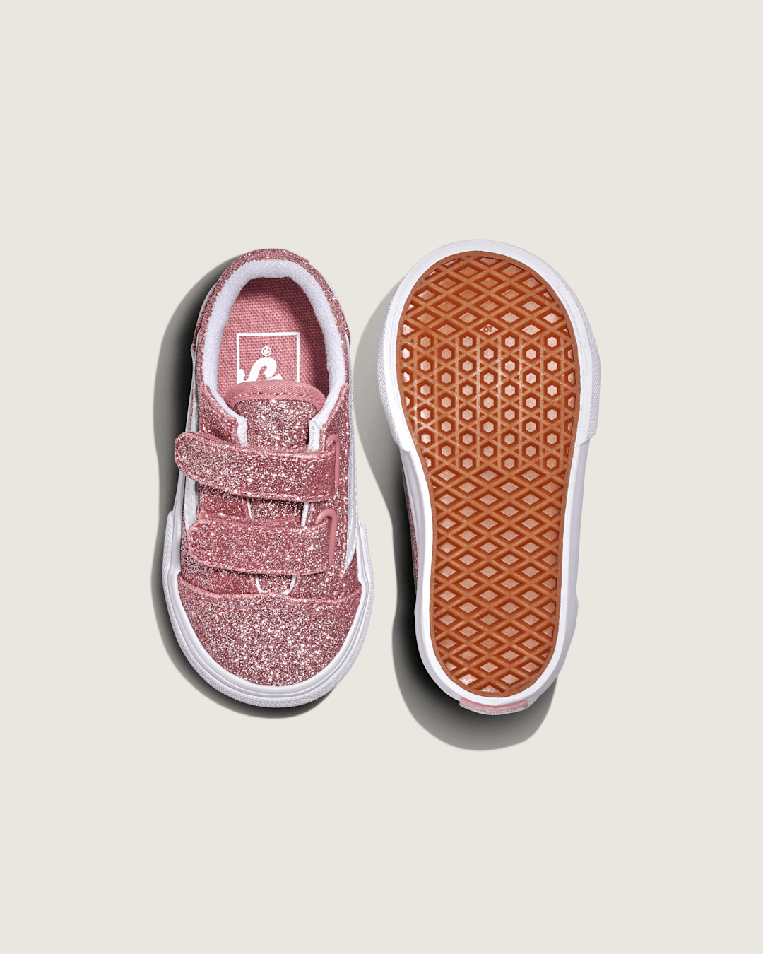 Vans Toddler Old Skool V Shoe in Glitter Rose Gold Pink