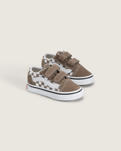 Vans Toddler Old Skool V Checkerboard Shoe in Checkerboard Walnut Brown