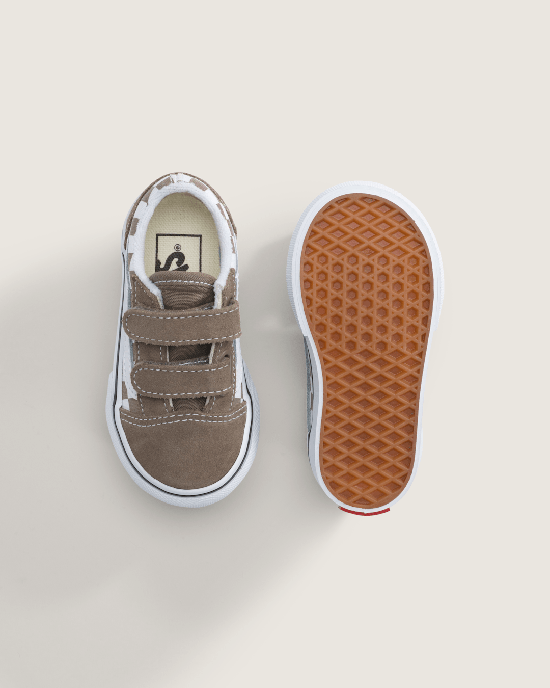 Vans Toddler Old Skool V Checkerboard Shoe in Checkerboard Walnut Brown