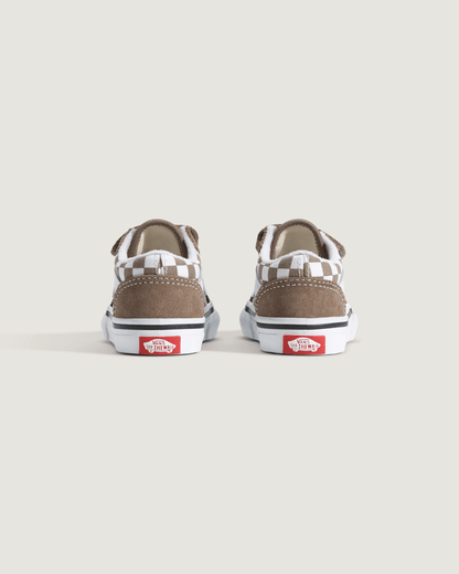 Vans Toddler Old Skool V Checkerboard Shoe in Checkerboard Walnut Brown