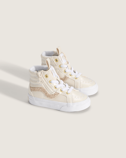 Vans Toddler SK8-Hi Side Zip Shoe in Dazzled Turtledove White