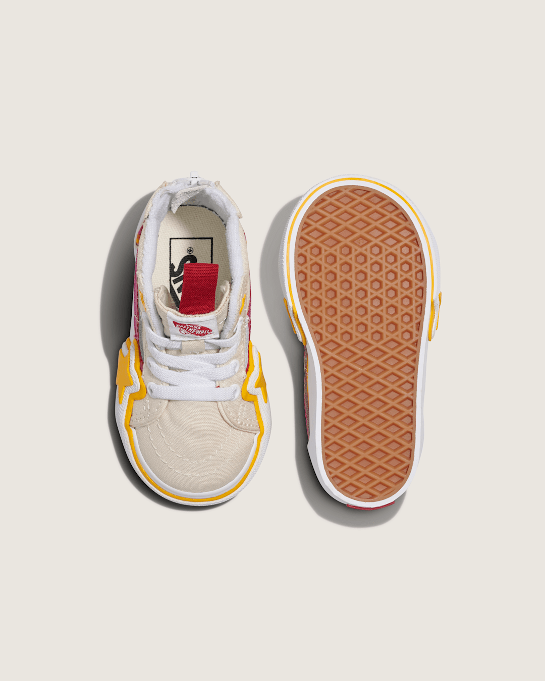 Vans Toddler Sk8-Hi Zip Shoe in Rainbow Red / Yellow / Beige