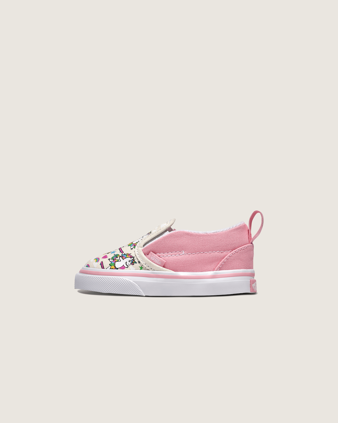 Vans Toddler Classic Slip-On V Shoe in White / Pink