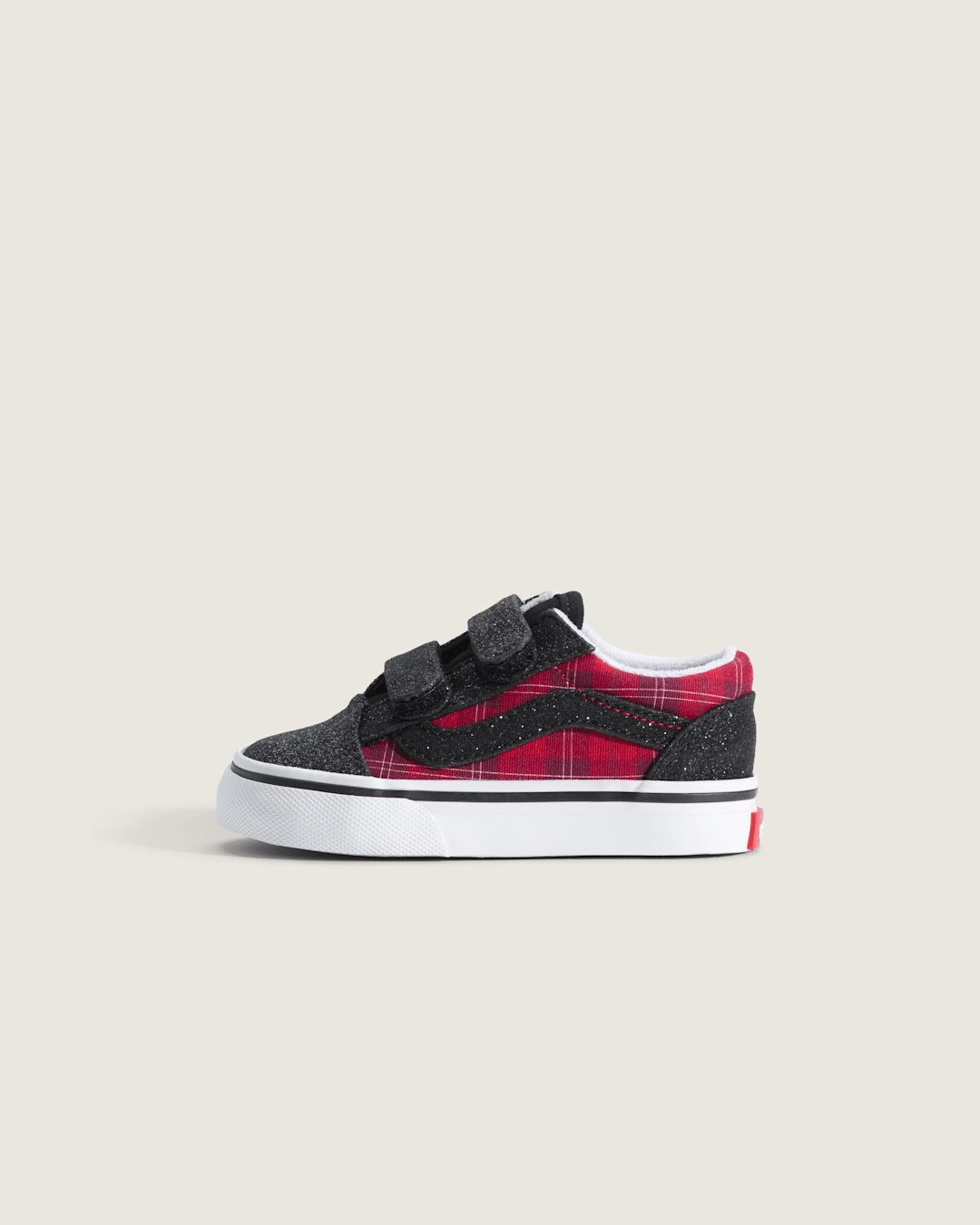 Vans Toddler Old Skool V Shoe in Glitter Plaid Red / Black