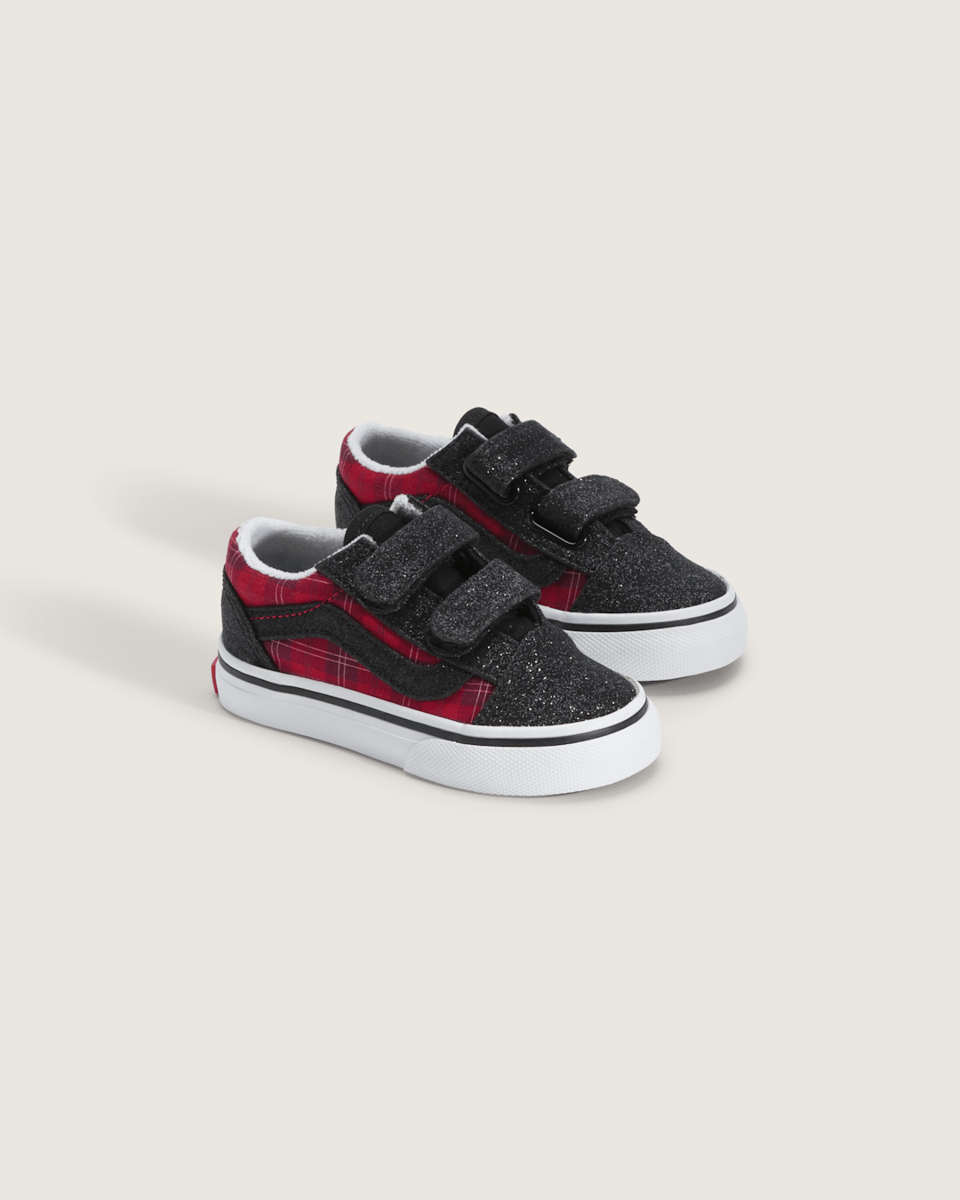 Vans Toddler Old Skool V Shoe in Glitter Plaid Red / Black