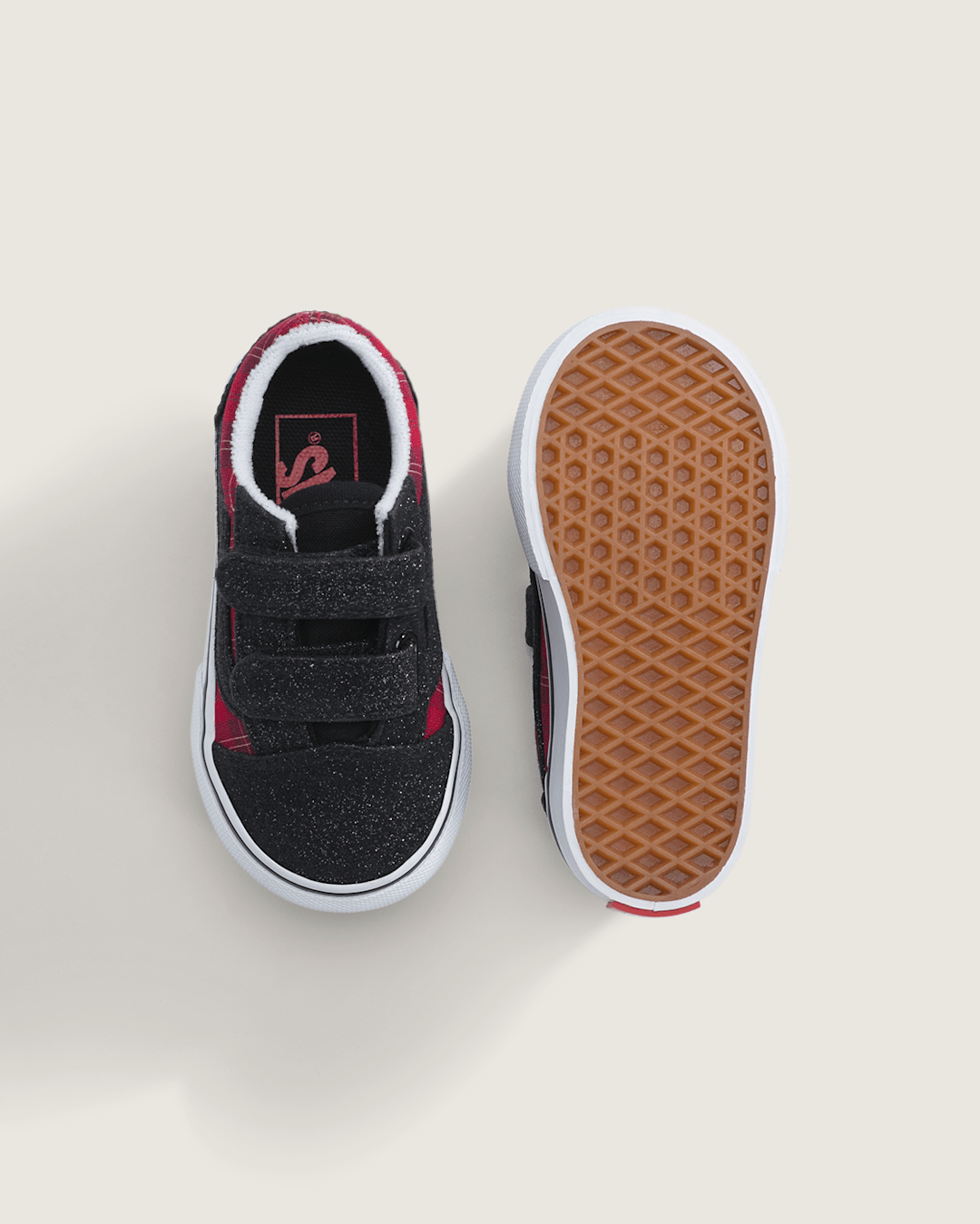 Vans Toddler Old Skool V Shoe in Glitter Plaid Red / Black