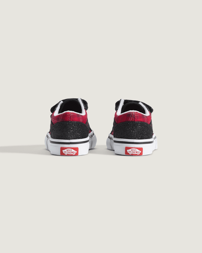 Vans Toddler Old Skool V Shoe in Glitter Plaid Red / Black