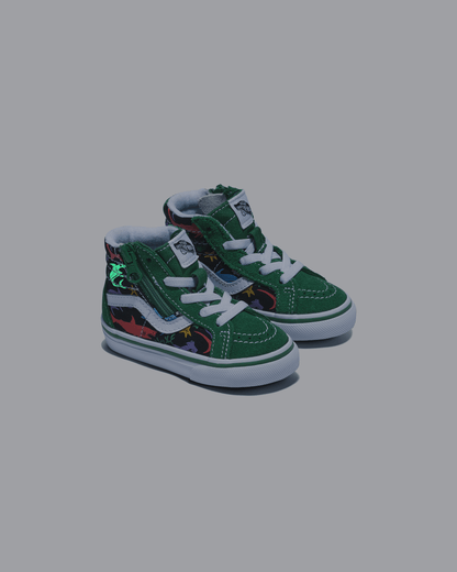 Vans Toddler Sk8-Hi Reissue Side Zip Shark Shoe in Green / Black
