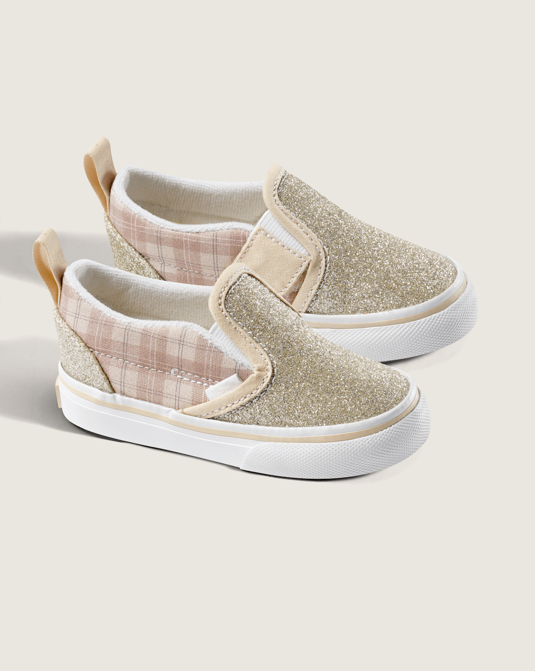 Vans Toddler Classic Slip-On V Shoe in Glitter Plaid Incense Brown