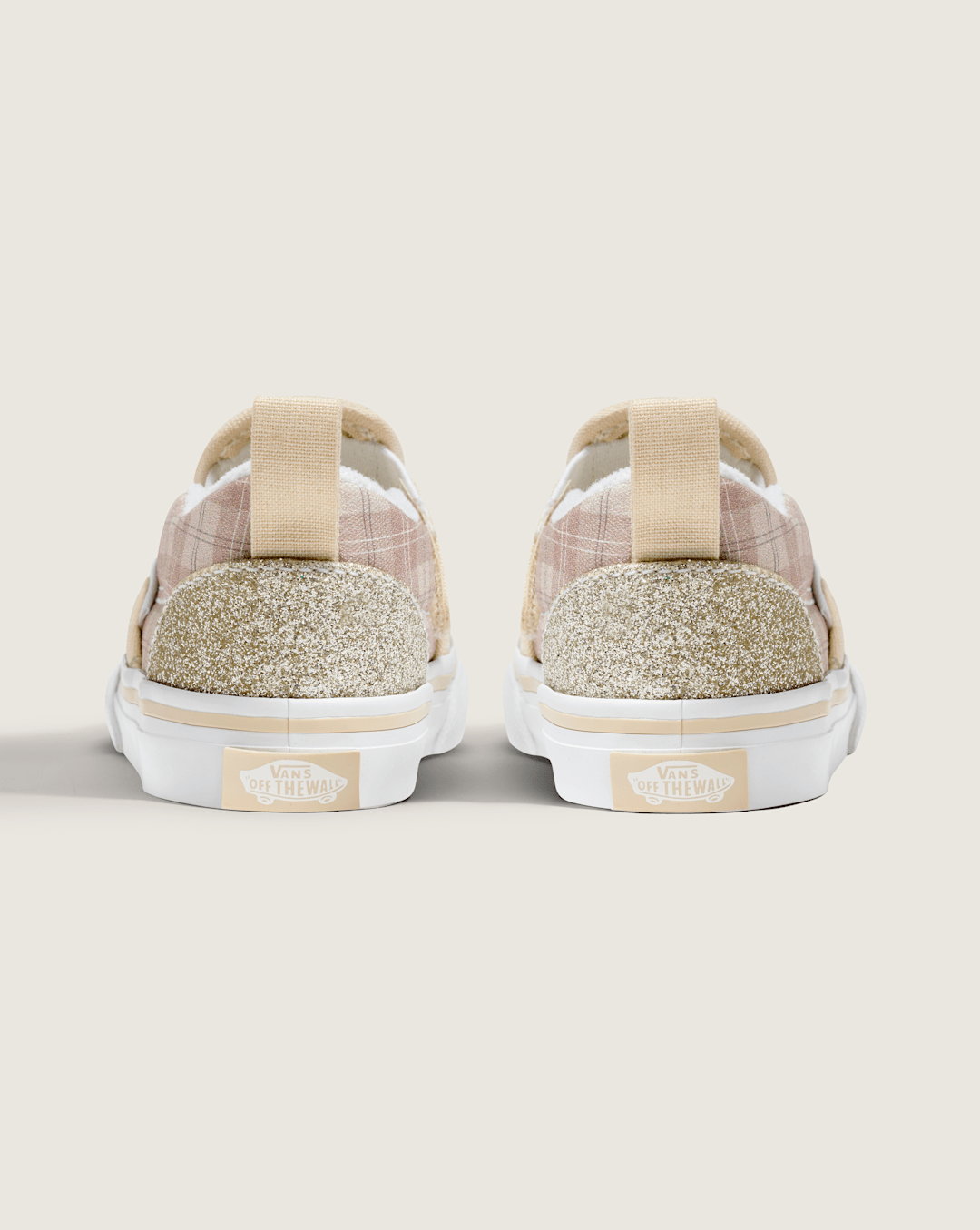 Vans Toddler Classic Slip-On V Shoe in Glitter Plaid Incense Brown