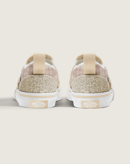 Vans Toddler Classic Slip-On V Shoe in Glitter Plaid Incense Brown