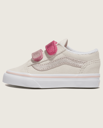 Vans Toddler Old Skool V Shoe in Metallic Marshmallow White / Pink