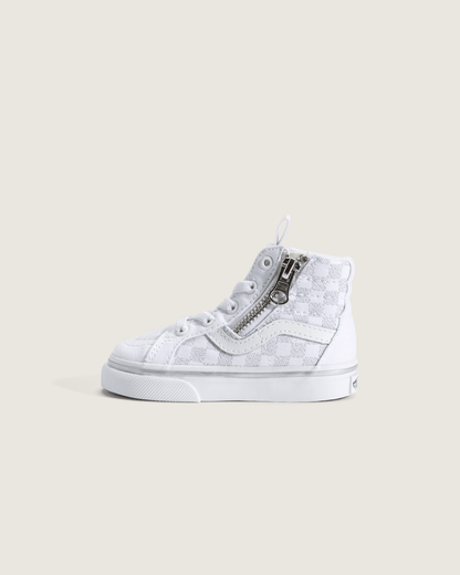 Vans Toddler SK8-Hi Side Zip Checkerboard Shoe in Checkerboard Silver Grey