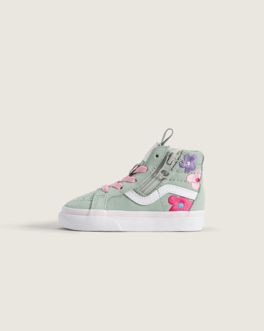 Vans Toddler Sk8-Hi Side Zip Shoe in Grey / Olive Green