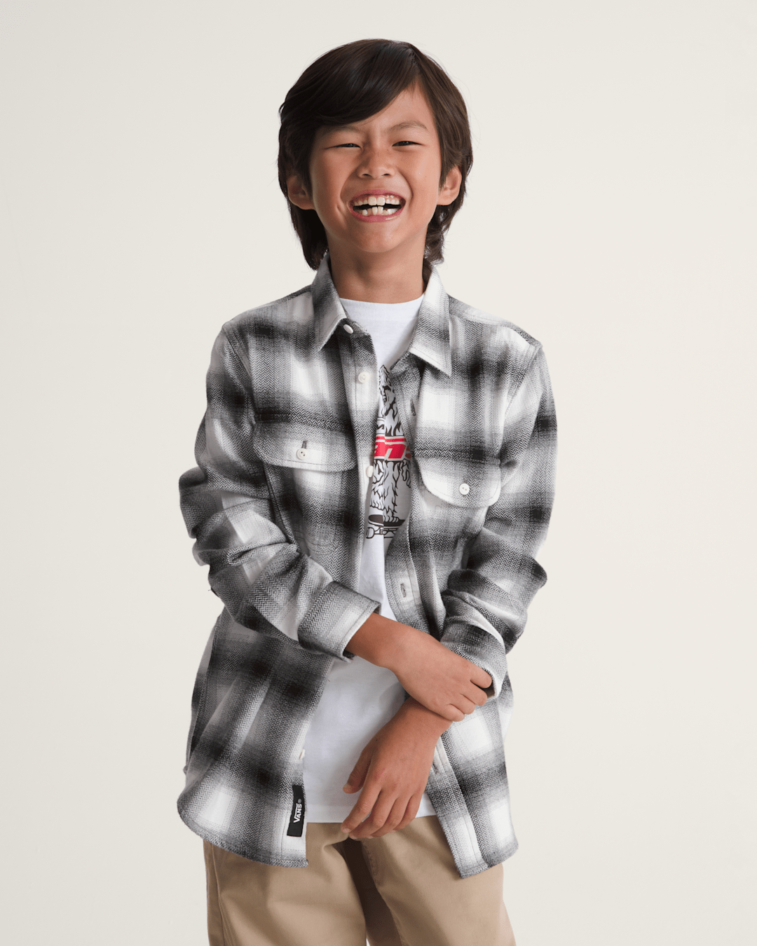 Vans Kids Lawson Plaid Flannel Shirt in Marshmallow White / Black