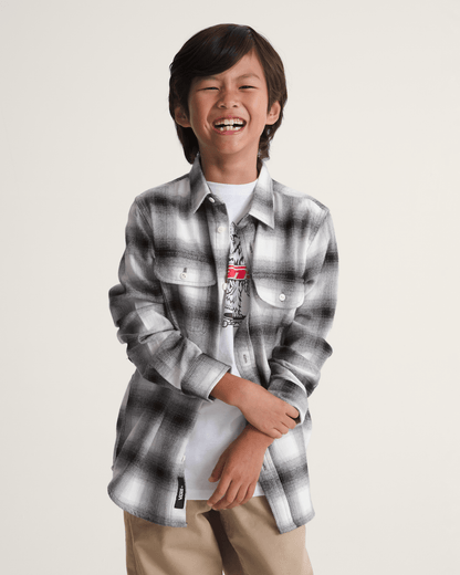 Vans Kids Lawson Plaid Flannel Shirt in Marshmallow White / Black