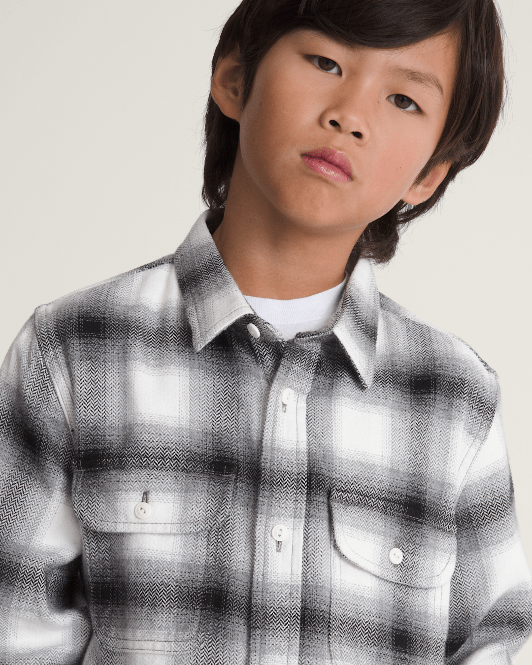 Vans Kids Lawson Plaid Flannel Shirt in Marshmallow White / Black