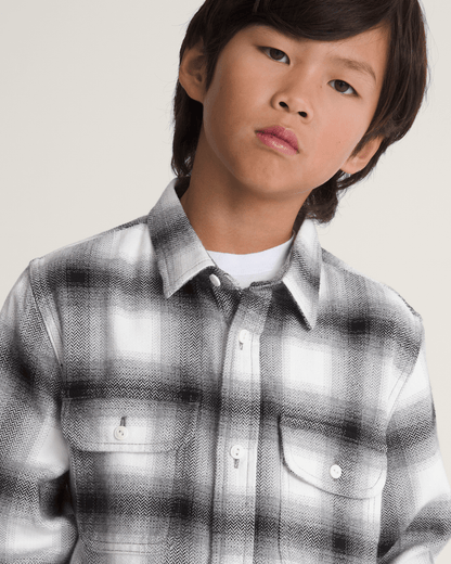 Vans Kids Lawson Plaid Flannel Shirt in Marshmallow White / Black